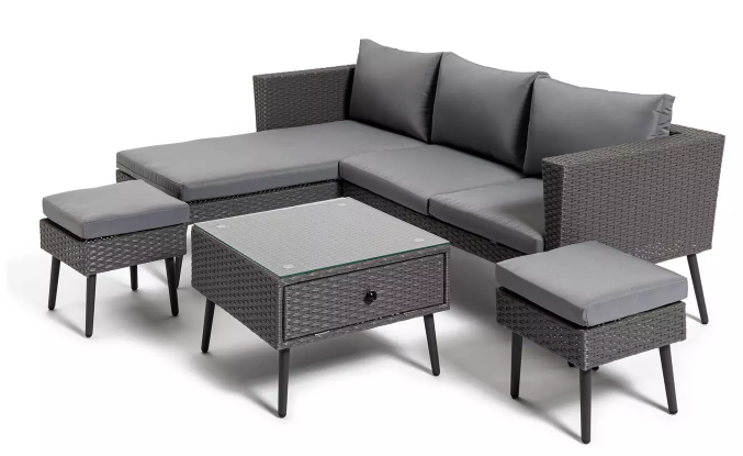 Habitat 5 Seater Rattan Effect Corner Sofa Set - Grey