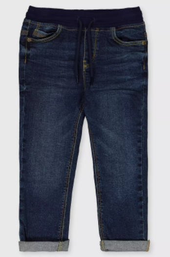 Blue Ribbed Waist Denim Jeans - 1.5-2 years